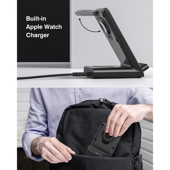 3 in1 Wireless Charging Station Made for Apple Watch iPhone AirPods with Adaptor - Picture 3 of 11